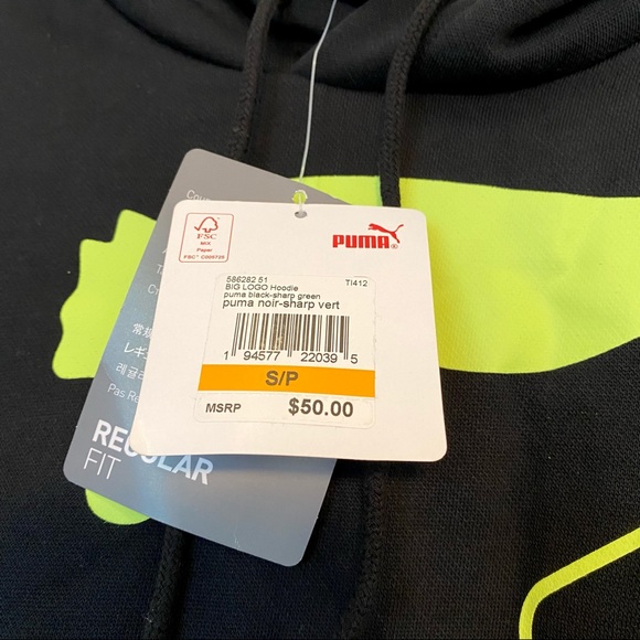 PUMA Mens Big Logo Fleece Hoodie Black Size Small - Picture 5 of 6